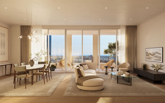 The Ritz Carlton Residences Houston 2 BR Kitchen Living Terrace The Boundary