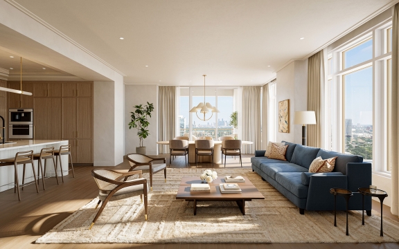 The Ritz Carlton Residences Houston 3 BR Living Dining Terrace The Boundary